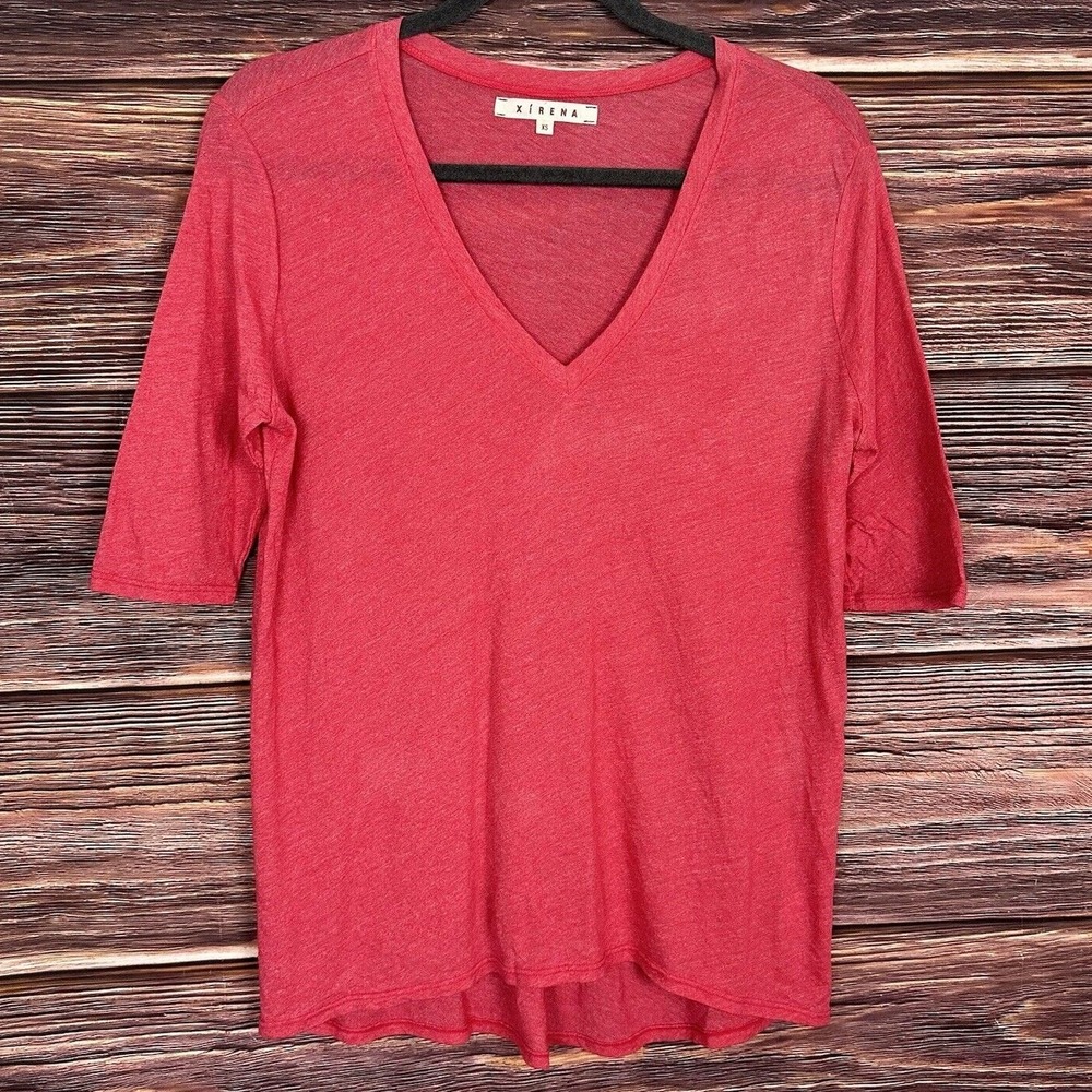 Xirena Red Pink V-Neck Tee Short Sleeve Womens Size XS - Picture 2 of 6